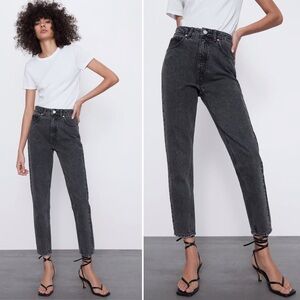 Zara Black Classic Mom Fit High Rise Stiff Jeans Ankle Length Size 8